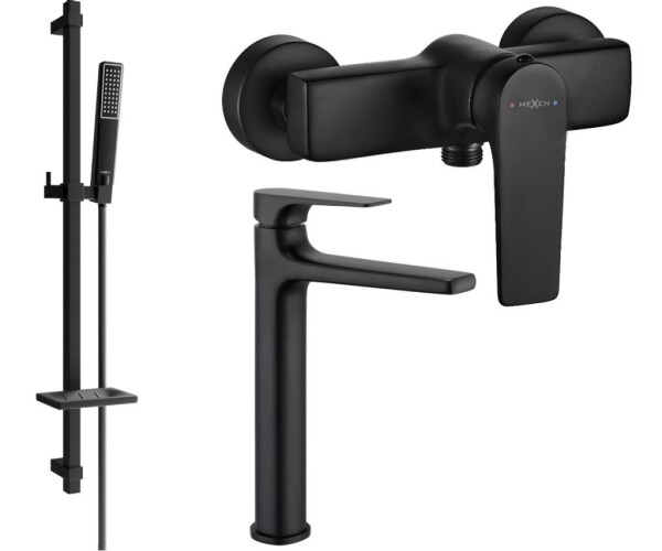 MEXEN - Lynx DQ72 SET umyvadlová a sprchová baterie s příslušenstvím, černá 745914DQ72-70