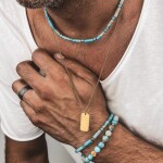 Luxusní pánský náhrdelník Antonio Gold - jaspis, tyrkys, hematit, Tyrkysová 45 cm