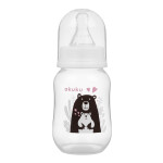 Kojenecká, plastová lahvička Akuku, Medvídek 125ml - bílá