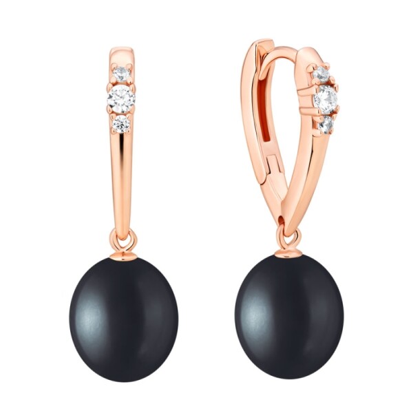 Náušnice s černou perlou Elenia Gold - stříbro 925/1000, Zlatá Černá