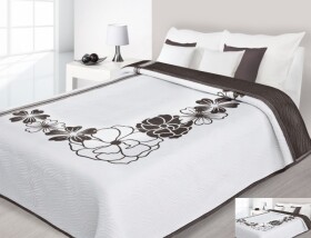 DumDekorace DumDekorace Luxusní oboustranný přehoz na postel bílý hnědými ornamenty Šířka: cm Délka: cm