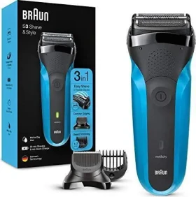 Braun Series 3 310BT modro-černá / Planžetový holicí strojek / WetDry / voděodolný / 6 nástavců (8700216735940)