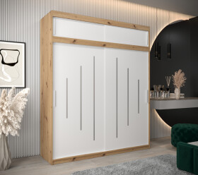 Šatní skříň Abi Y0 s nástavcem Barva korpusu: Dub artisan, Rozměry: 200 cm, Dveře: Bílá