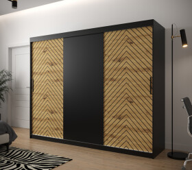 Šatní skříň Abi Jodelka Barva korpusu: Černá, Rozměry: 250 cm, Dveře: Dub artisan