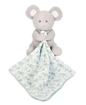 Doudou Dárková sada - Plyšová myška s dečkou z BIO bavlny 15 cm zeleno-bílá