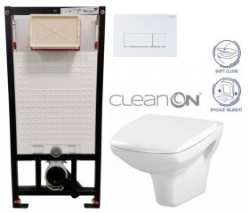 DEANTE Podomítkový rám, pro závěsné WC mísy + SLIM tlačítko bílé + WC CERSANIT CLEANON CARINA + SEDÁTKO CST_WC01 A51P CA2