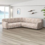 Bielastické potahy OCEANO NOVÉ béžové rohová sedačka (š. 350 - 530 cm)