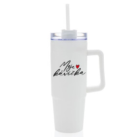 MOJE KÁVIČKA - bílý cestovní termohrnek s průhledným víčkem 900 ml