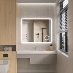 Erga Luna, LED zrcadlo 100x80cm s kosmetickým zrcadlem 3x zvětšení, 2760 lm, 6500K, přední/zadní osvětlení, ERG-V01-124-1080-00
