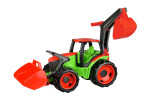 Traktor se lžící a bagrem plast zeleno-červený 65cm v krabici od 3 let