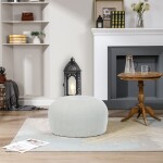 Taburet, bílá Bouclé látka.