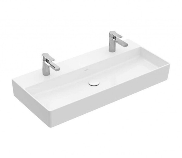 VILLEROY & BOCH - Memento 2.0 Dvojumyvadlo nábytkové 100x47 cm, bez přepadu, 2 otvory pro baterii, alpská bílá 4A221K01