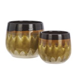 MADAM STOLTZ Kameninový obal na květináč Reactive Yellow / Brown / Beige menší, žlutá barva, hnědá barva, keramika