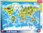 Trefl Puzzle Mapa světa se zvířátky / 25 dílků