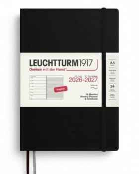 Týdenní plánovač Zápisník Black, Wochenk. Notebook Medium A5 2027, 18měs., Softcover, anglicky