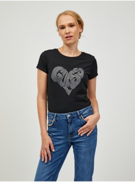 Černé dámské tričko Guess Heart - Dámské