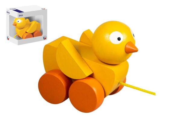 Kuře tahací/tahačka dřevo 6x8cm v krabičce 10x10x6cm 12m+