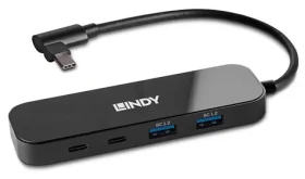 Lindy černá / Rozbočovač USB-C / 4 porty / USB 3.2 Gen 2 / 10 Gbit/s / PD 100 W (43334)