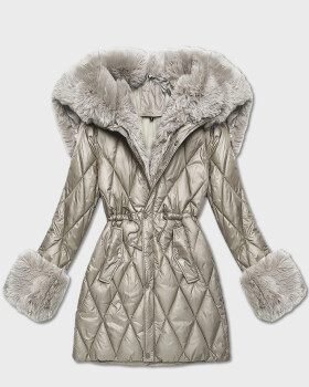 Béžová bunda s kožešinovou kapucí, která tvoří límec (T3-2635#-62) odstíny béžové XL (42)