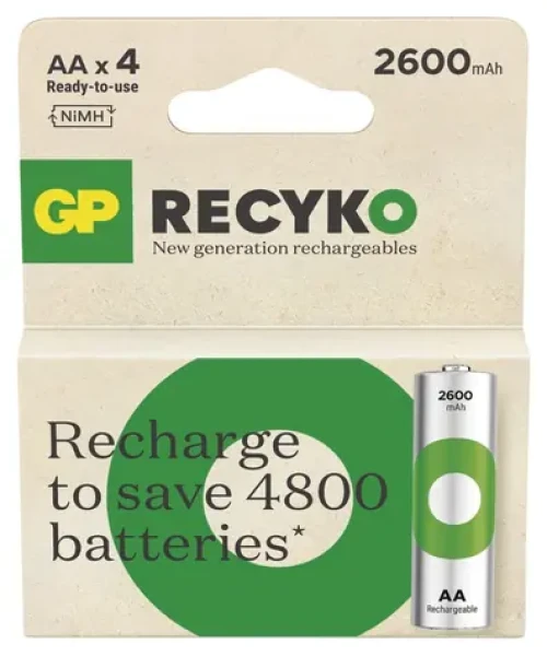 GP ReCyko AA 2600 mAh, 4 ks / Nabíjecí baterie / NiMH / 300+ cyklů (1032224260)