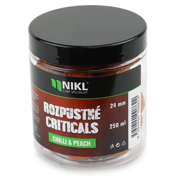 Nikl Rozpustné Criticals boilie Chilli & Peach 250ml - 14mm,Nikl Rozpustné Criticals boilie Chilli & Peach 250ml - 14mm