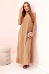 Dlouhé šaty bez ramínek světlý velbloud UNI