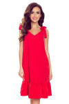 ROSITA Červené dámské šaty mašličkami na ramenou volánkem 306-1