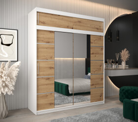 Šatní skříň Abi V4 s nástavcem Barva korpusu: Bílá, Rozměry: 200 cm, Dveře: Dub artisan