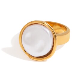 ELENYS Organic Pearl – pozlacený prsten 18K žluté zlato Velikost: 8 (EU: 57-58)