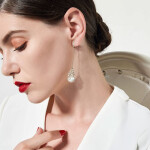 Luxusní visací náušnice s perlou Béatrice Gold, Zlatá Bílá