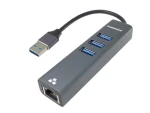 PremiumCord Adaptér USB 3.0 - RJ45 šedá / Adaptér / Gigabit Ethernet / 3x USB 3.0 / 0,15 m (kuethernet7)