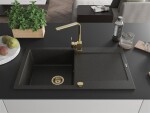 MEXEN/S - Leo granitový dřez 1-miska s odkapávačem včetně baterie Rita, černý/zlatý metalik 6501-75-670300-50