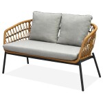 Zahradní set 1+1+2, stůl 90x48, židle a dvojsedačka, přírodní umělý ratan, kov antracit, světle šedá látka