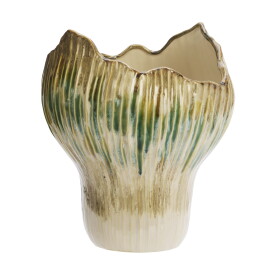 MADAM STOLTZ Kameninová váza Beige / Green / Mustard 29 cm, zelená barva, keramika