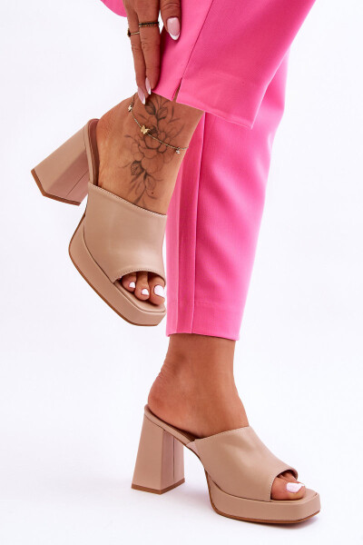 Kožené vysoké podpatky béžové Livesa 40