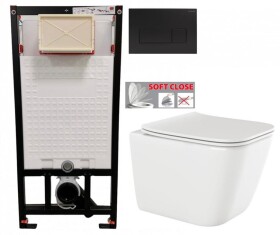 DEANTE Podomítkový rám, pro závěsné WC mísy + SLIM tlačítko černé + WC INVENA PAROS + SEDÁTKO CST_WC01 N51P RO1