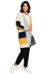 Dámský dlouhý svetr BK011 model 2 Béžovo-žluto-šedá - BEwear UNI béžová-mix barev