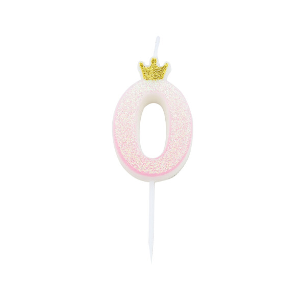 Svíčka číslo 0 růžová s korunkou a glitrem 9,5 cm Svíčka číslo 0 růžová s korunkou a glitrem 9,5 cm