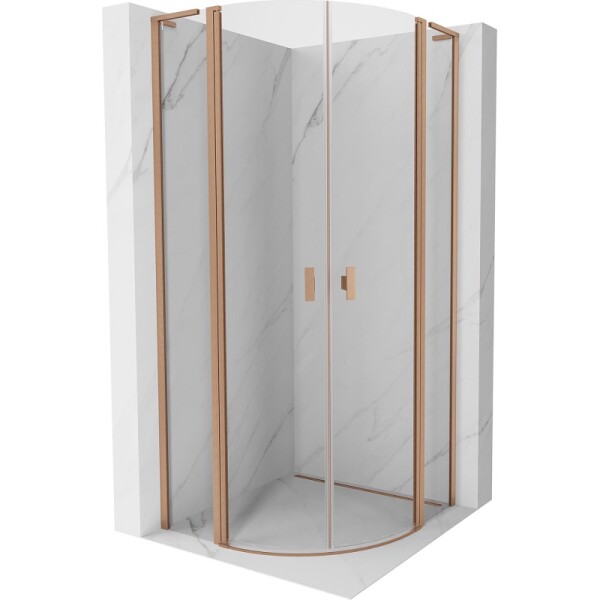 MEXEN/S - Mist L sprchový kout čtvrtkruh, křídlové 80 x 80, transparent, měď kartáčovaná 8A32L-080-080-65-00