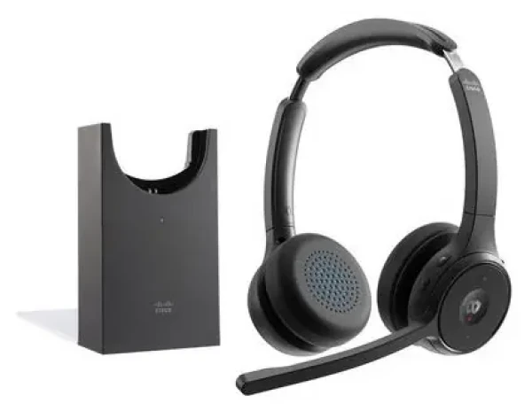 Cisco Headset 722 Wireless Carbon Black / Bezdrátová náhlavní souprava / oboustranné sluchátko / mikrofon / stojánek (HS-WL-722-BUNAS-C)