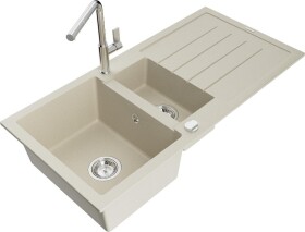MEXEN - Andres granitový dřez s odkapávačem včetně baterie Flora, béžová 6515-69-670401-00