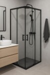 Erga Tucson, sprchový kout s posuvnými dveřmi 80(dveře) x 80(stěna) x 190 cm, 6mm čiré sklo, černý profil, ERG-S02-TUCSON-D080D080-CL-BK