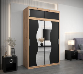 Šatní skříň Abi Mr s nástavcem Dveře: Černá, Rozměr: 150 cm, Korpus: Dub artisan