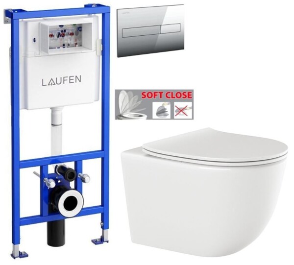 LAUFEN Rámový podomítkový modul CW1 SET s chromovým tlačítkem + WC INVENA TINOS + SEDÁTKO H8946600000001CR NO1