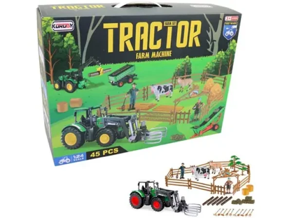 MaDe 16353 Traktor s farmou a příslušenstvím, 45 kusů