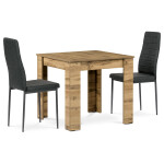 Jídelní set 1+2, stůl 80x80 cm, MDF dub wotan, židle černá látka, černý lak
