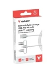 Verbatim 32394 bílá / Nabíjecí kabel 3v1 / USB-A na Micro-B + USB-C + Lightning / 18W / 1m (32394)