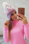Rosa dámská čepice s bambulí K368 fialová+bílá+tmavě růžová UNI