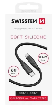 SWISSTEN SOFT SILICONE datový kabel USB-C - USB-C 0.4m černá (71506516)