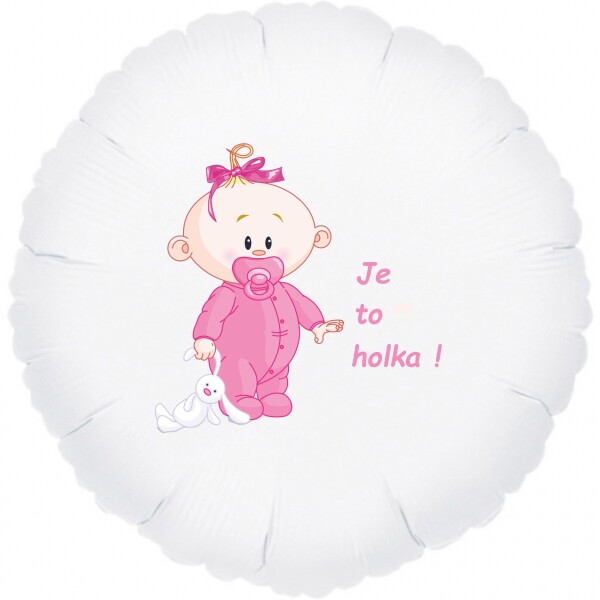 Balónek bílý fóliový kruh Je to holka! balonky. Balónek bílý fóliový kruh Je to holka! balonky.